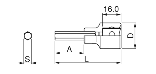 TONE ソケットレンチ用ヘキサゴンソケット(六角穴付きねじ用)(4H-)の寸法図