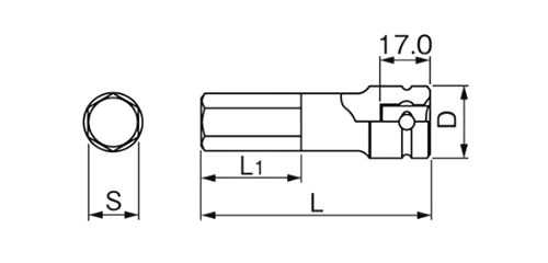TONE インパクトレンチ用ヘキサゴンソケット(4AH)の寸法図