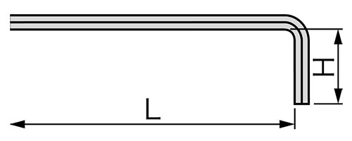 L型六角レンチ(六角棒スパナ)(HK)(TONE製)の寸法図