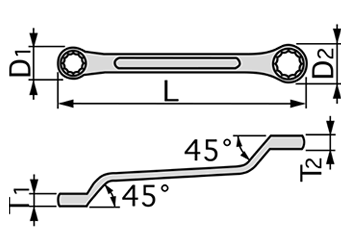 TONE ショートめがねレンチ (45°)(M46-)の寸法図