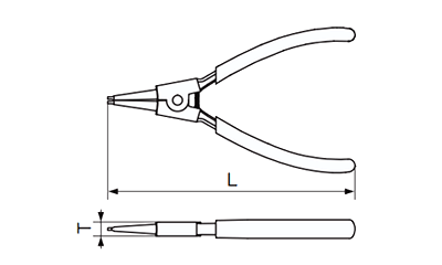 TONE スナップリングプライヤー 軸用(ストレート)(SRPS)の寸法図