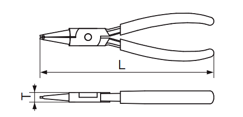 TONE スナップリングプライヤー 穴用(ストレート)(SRPH)の寸法図
