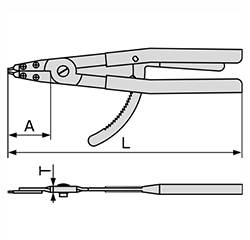 TONE スナップリングプライヤー 穴用 (大径用)(ストレート)(SRPH)の寸法図