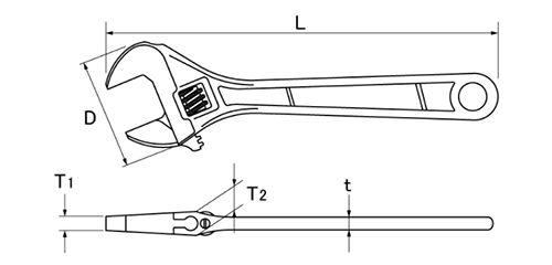 トップ工業 モンキレンチ (HX-)(口開き広角タイプ)の寸法図