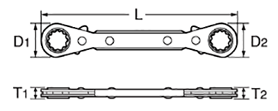トップ工業 板ラチェットレンチ (PR-N)の寸法図