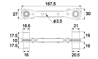 トップ工業 アルミ製 カンラッチ(ロング4サイズ板ラチェットレンチ) PRW-LAKの寸法図