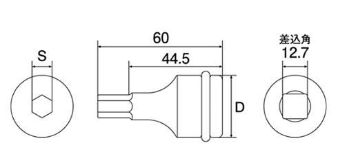 トップ工業 インパクトレンチ用 ヘキサゴンソケット (差込角12.7)(PHB)の寸法図