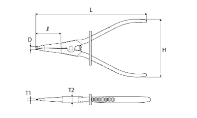 TOP ロック式 スナップリングプライヤ 軸用(シャフト用ストレート)(SS-LK)の寸法図