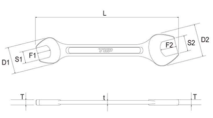 トップ工業 ライナースパナ (ヤリ型・ミリ)の寸法図