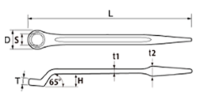 トップ工業 片口メガネレンチ シノ付き (SM-)の寸法図
