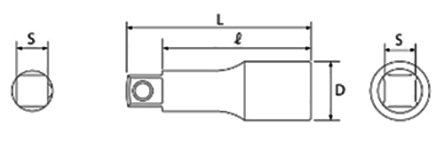 トップ工業 ソケットレンチ用エクステンションバー (EX-)の寸法図