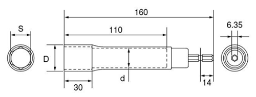 トップ工業 電動ドリル用アルファ ロングタイプ(18Vインパクト対応)(EDX-L)の寸法図