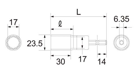 トップ工業 電動ドリル用アルファ 足場クランプソケット (18Vインパクト対応)(EDX-S/C)の寸法図