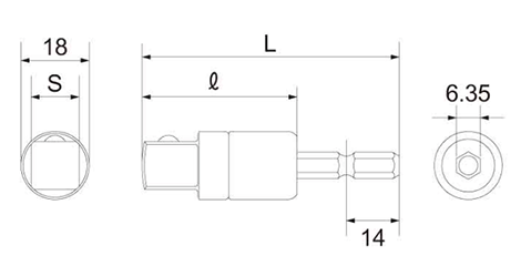 トップ工業 電動ドリル用アルファ ソケットアダプター (18V対応)(ESA-DX)の寸法図