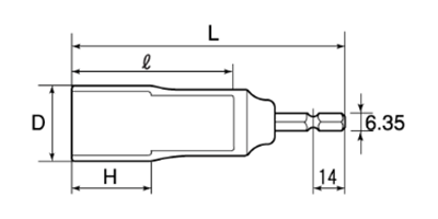 トップ工業 電動ドリル用12角ソケット (六角軸6.35mm)(ESS-)の寸法図