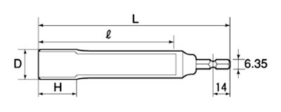 トップ工業 電動ドリル用ソケット ロングタイプ (六角軸6.35mm)(EDS-●L)の寸法図