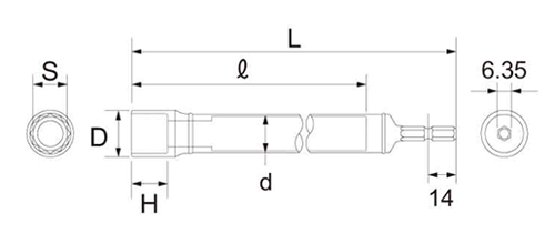 トップ工業 電動ドリル用 軽天ソケット(ESL)の寸法図