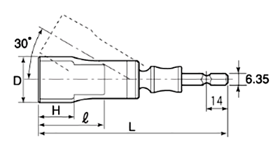トップ工業 電動ドリル用ユニバーサルソケット(六角軸6.35mm)(EUS-)の寸法図