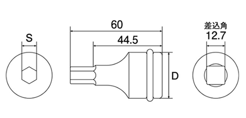 トップ工業 インパクトレンチ用全ネジソケット (差込角12.7)(ZNS-P)の寸法図