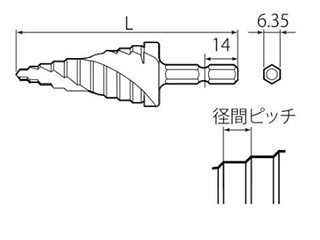 トップ工業 六角軸スパイラルステップドリル (ESD-S)(傘型多段ドリル)(18V対応)の寸法図