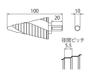 トップ工業 丸軸 スパイラルステップドリル (ESD-SG)(18V対応)の寸法図