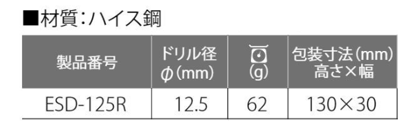 トップ工業 折板屋根用ルーフドリル (ESD-R)(18V対応)の寸法表