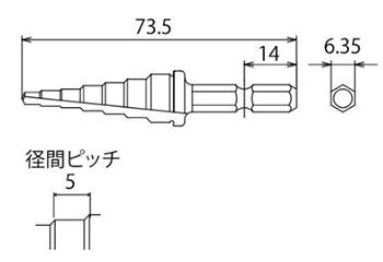 トップ工業 タップ 下穴用ステップドリル (ESD-T)(傘型多段ドリル)(18V対応)の寸法図