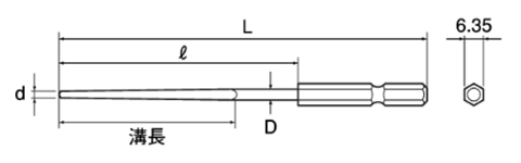 トップ工業 六角軸 テーパードリル(下穴錐)(ETK)の寸法図