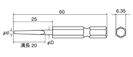 トップ工業 六角軸 テーパードリル(下穴錐ミニタイプ/ショート)(ETK-S)の寸法図