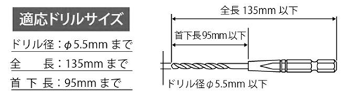 トップ工業 六角軸シャンク用 ドリルケースの寸法表