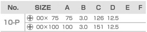 サンフラッグ (新亀製作所) 3mm 細軸ドライバー (+00番)(NO.10-P)の寸法表