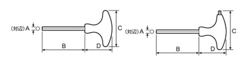 サンフラッグ (新亀製作所) TグリップHEXレンチ(六角穴ボルト用/締め増付き)(No.6500-L)の寸法図