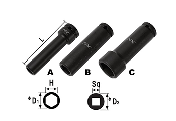 NAC(長堀工業) 6角ソケットディープタイプ (差込角 6.35mm・1/4)の寸法図