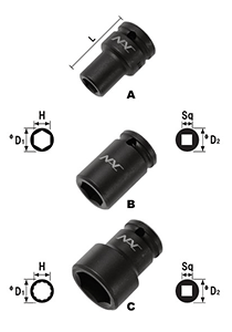 NAC(長堀工業) 12角ソケットショートタイプ (差込角 9.5mm・3/8)の寸法図