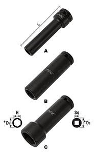 NAC(長堀工業) 6角ソケットディープタイプ (差込角 9.5mm・3/8)の寸法図