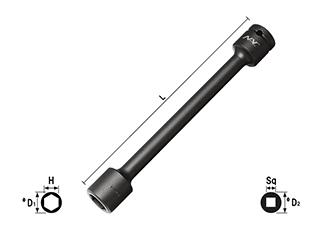 NAC(長堀工業) 6角ソケットエクステンションタイプ(差込角 9.5mm・3/8)の寸法図