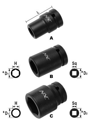 NAC(長堀工業) 6角ソケットショートタイプ (差込角 12.7mm・1/2)の寸法図