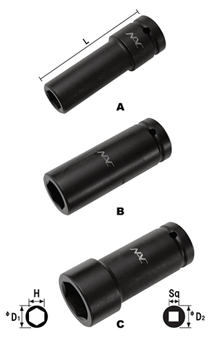 NAC(長堀工業) 6角ソケットディープタイプ(差込角 12.7mm・1/2)の寸法図
