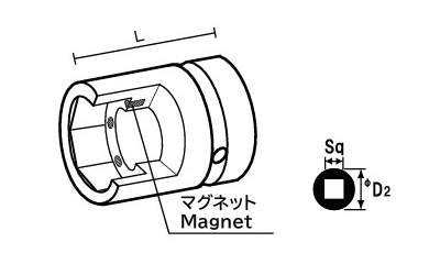 NAC(長堀工業) 6角ソケットMTショートタイプ(マグネチットチューブ)(差込角 12.7mm・1/2)の寸法図