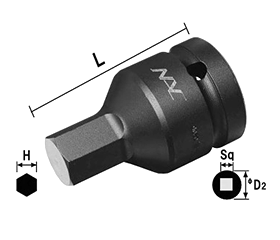 NAC(長堀工業) ヘキサゴンソケット ショートタイプ(六角穴付きボルト用)(差込角 19mm・3/4)の寸法図