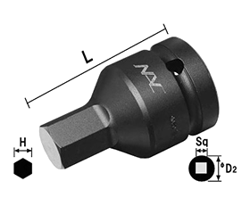 NAC(長堀工業) ヘキサゴンソケット ショートタイプ(六角穴付きボルト用)(差込角 25.4mm・1”)の寸法図