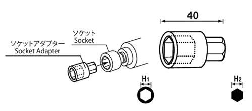 NAC(長堀工業) ソケットアダプター(SA型)(サイズ変換用)(SA●●→●●)の寸法図