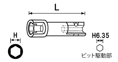 NAC(長堀工業) ビットスルーソケット (シングルタイプ)の寸法図