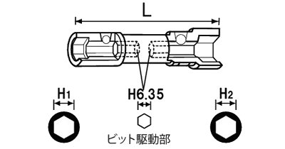 NAC(長堀工業) ビットスルーソケット (ダブルタイプ)の寸法図