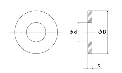 鉄 丸形平座金 (丸ワッシャー) JIS (国産品)の寸法図