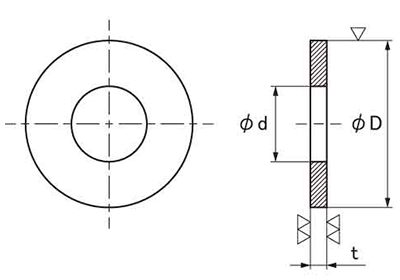 鉄 丸形平座金 (丸ワッシャー) 木材用の寸法図