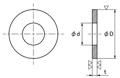 鉄 丸形平座金 (丸ワッシャー)(インチネジ)厚口品の寸法図