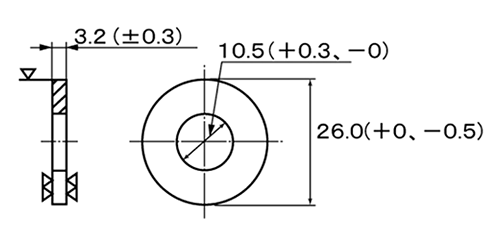 鉄 丸形平座金 (丸ワッシャー)(インチネジ)極厚口品の寸法図