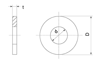 鉄 丸形平座金 (丸ワッシャー)JIS(座金組込ねじ用)の寸法図