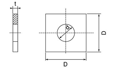 鉄 角型座金(角ワッシャー)小形の寸法図